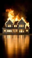 A house on fire with flames coming out of the windows photo