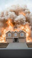 A house is engulfed in flames and smoke photo