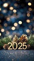 New year 2020 with christmas tree and pine cones on a bokeh background photo