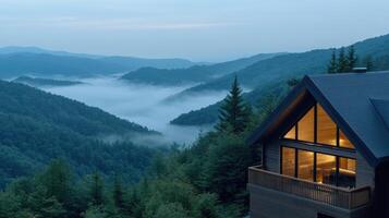 A house with a balcony overlooking the mountains photo