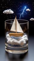 A sailboat floating in a glass of water photo