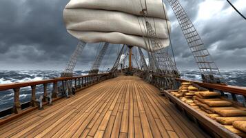 A sailboat on the ocean with a stormy sky photo
