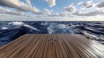 A wooden dock in the middle of the ocean photo