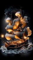 An illustration of a sailing ship with smoke coming out of it photo
