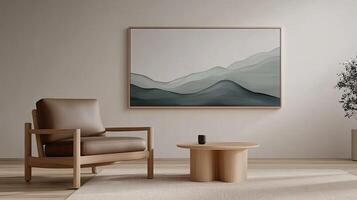 A painting of mountains in a living room photo