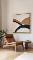 A modern living room with a chair and a painting photo