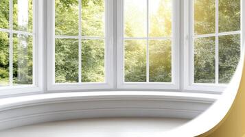 A window with a view of trees and grass photo