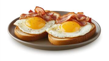 Two eggs on toast with bacon and an egg photo