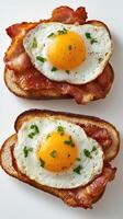 Two slices of bread with bacon and an egg photo