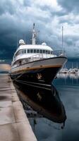 A boat is docked photo