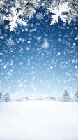 Christmas background with snowflakes and trees photo