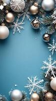 Christmas background with ornaments and snowflakes photo