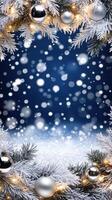 Christmas background with snowflakes and christmas decorations photo