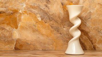 A white vase sitting on a wooden table photo