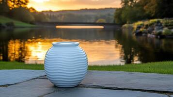 A vase sitting on a stone ledge photo