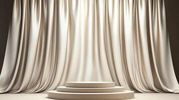 A stage with a podium and a curtain photo