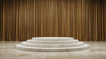 Empty stage with golden curtain and podium photo