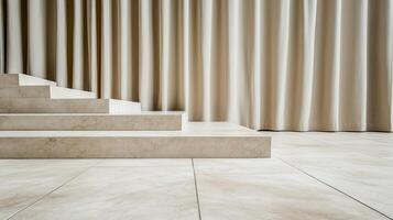 A white marble floor with a curtain in front of it photo