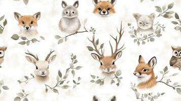A pattern of woodland animals and plants photo