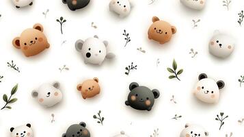 A pattern of cute bears and plants photo