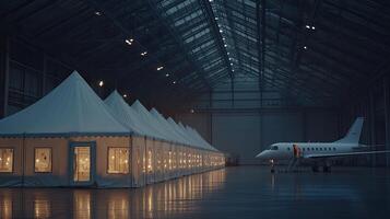 A large tent with a plane in the middle of it photo