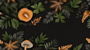 A black background with orange and green leaves photo