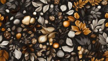 A black and white pattern with leaves and berries photo