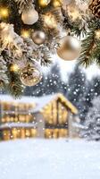 Christmas decorations on a snowy background photo