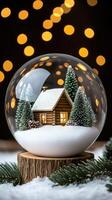 A snow globe with a house inside photo