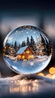 A house is reflected in a glass ball photo