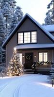 A house with a christmas tree in the front yard photo