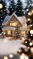 A house with christmas lights in the snow photo