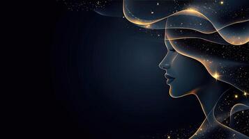 Abstract woman profile with glowing stars and light photo