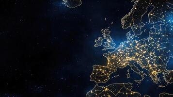 European union map with network lights and stars in space photo