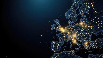 European union map with lights and network lines photo