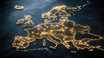 European union map with network lines and lights 3d illustration photo
