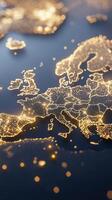 European union map with lights and city lights photo
