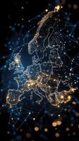 European union map with connected network and lights photo