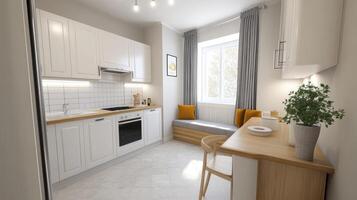 A kitchen with a small table and a window photo