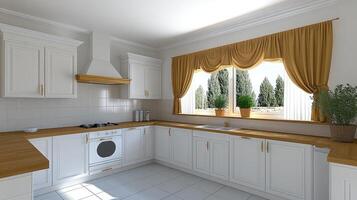 A kitchen with a sink, stove and window photo