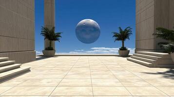 A large white sphere sitting on a building photo