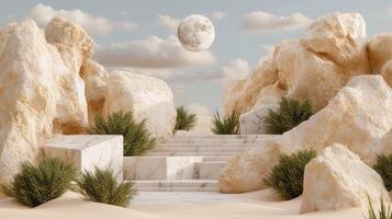 A desert scene with stairs and rocks photo