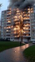 A large apartment building is on fire photo