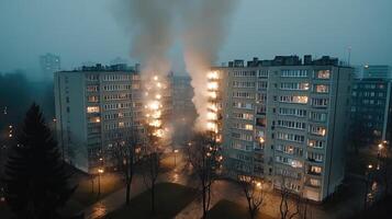 A building with smoke coming out of it photo
