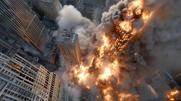 The burning of the world trade center in new york city photo