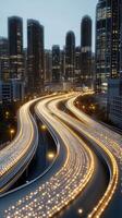 A city street with traffic lights and lights photo