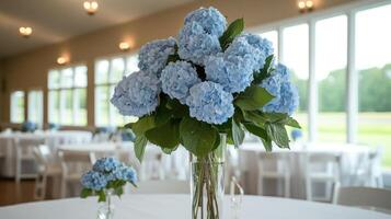 Blue hydrangea centerpiece photo