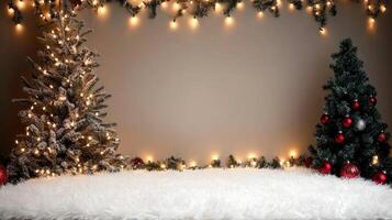Christmas background with christmas tree and garland photo