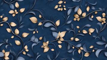 A blue and gold floral pattern on a dark blue background photo