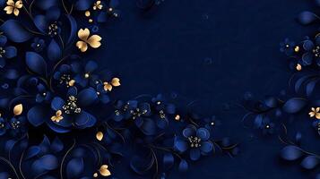 A dark blue background with gold flowers photo
